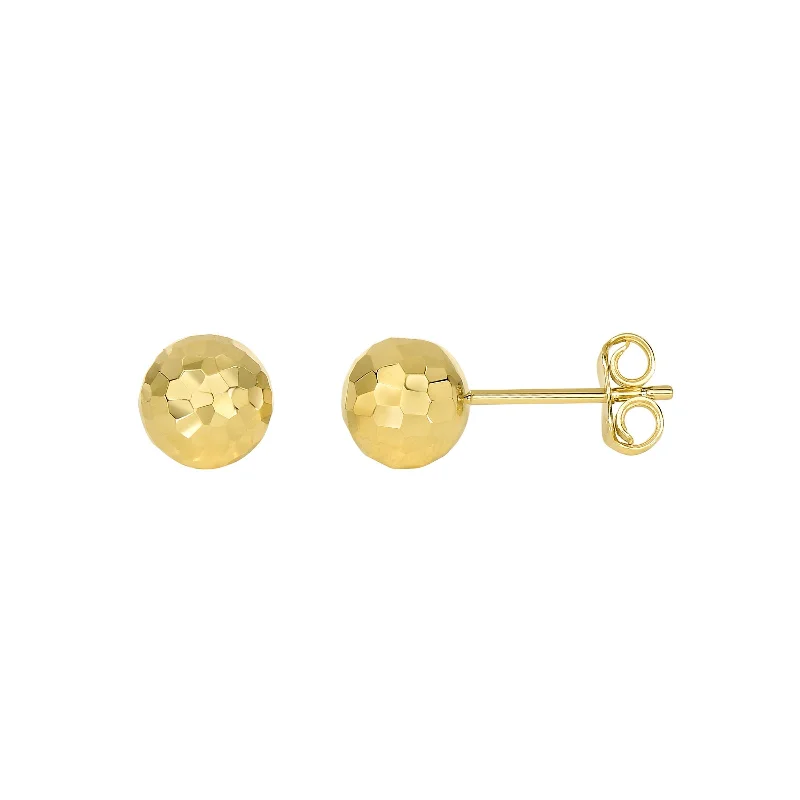 Diamond Cut Ball Earrings, 14K Yellow Gold