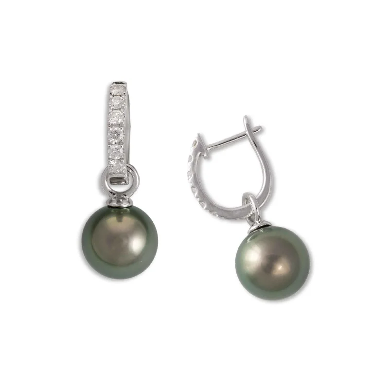 Diamond Half Hoop with Detachable Tahitian Pearl, 18K White Gold