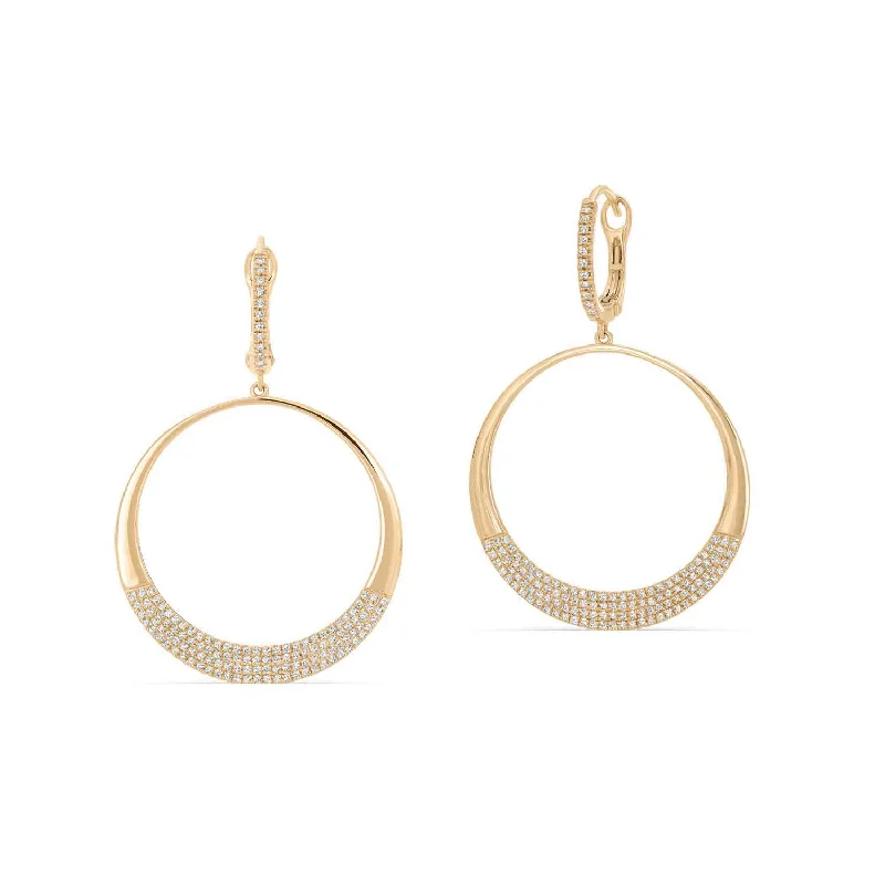 Diamond Hoop Dangle Earrings, 14K Yellow Gold