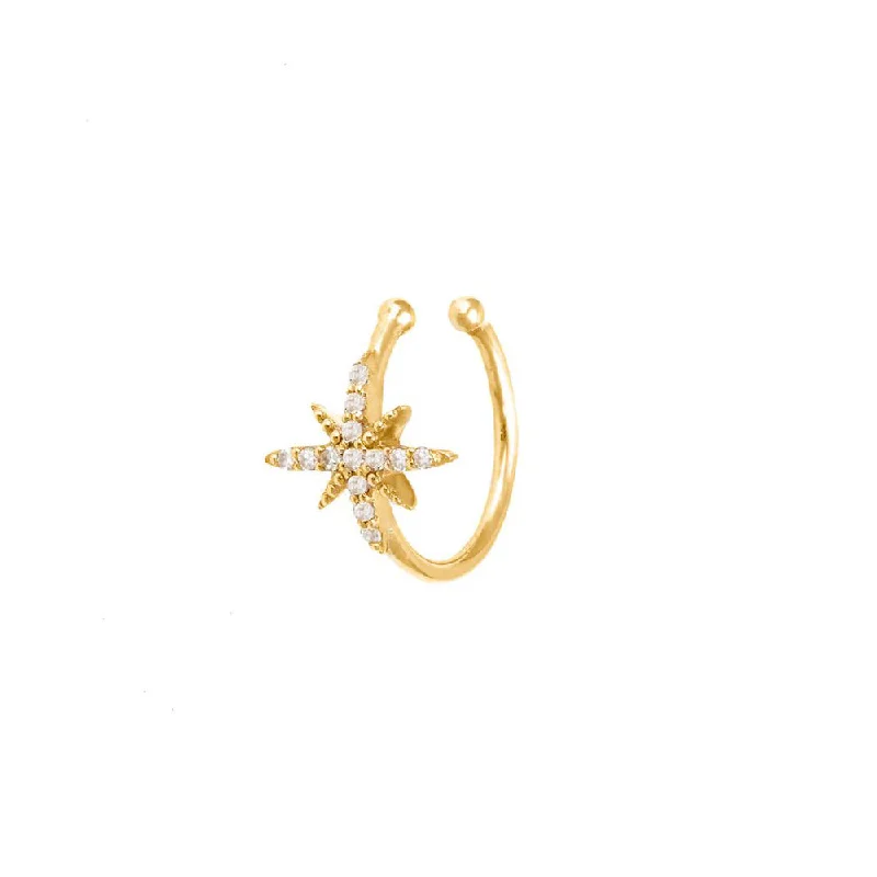 Diamond Starburst Ear Cuff Single Earring, 14K Yellow Gold