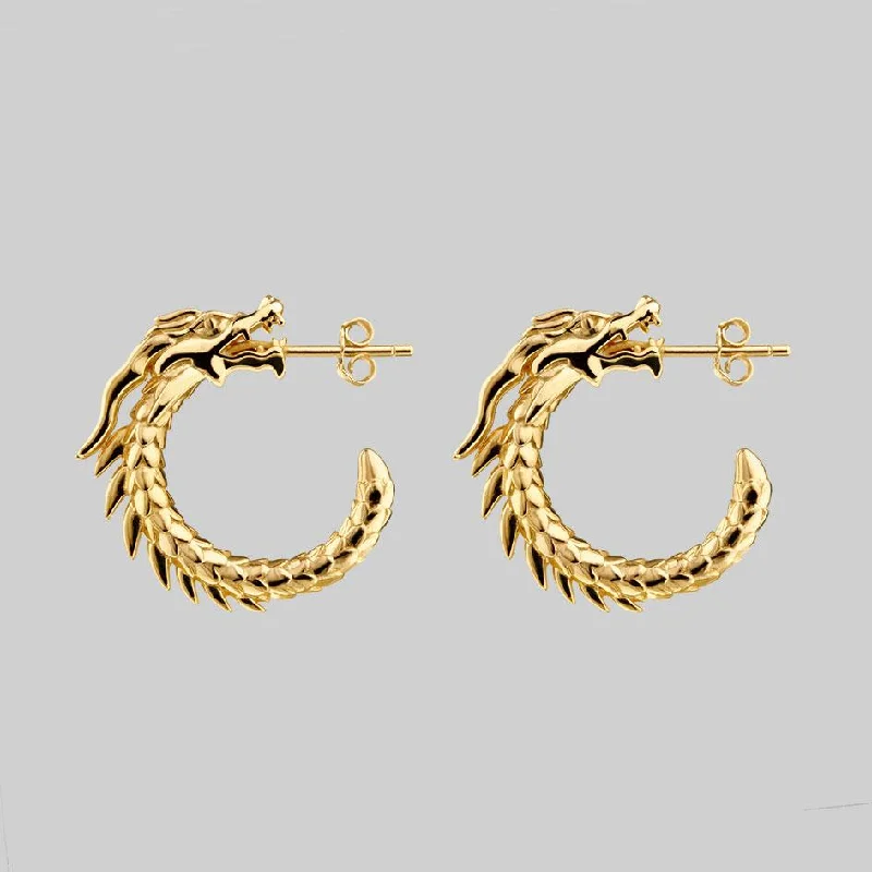gold moonstone cocktail ring DRAKE. Dragon Hoop Earrings - Gold