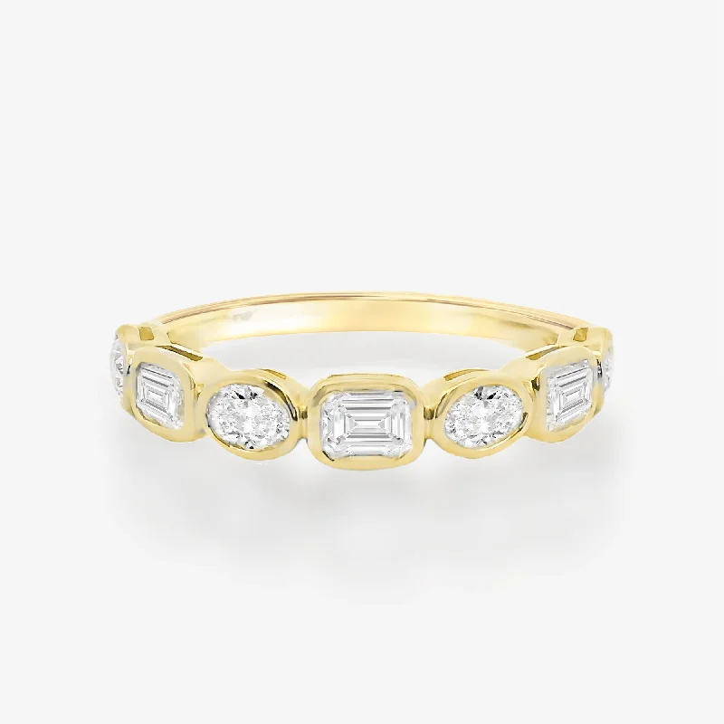 Emerald Cut & Oval Diamond Bezeled Ring