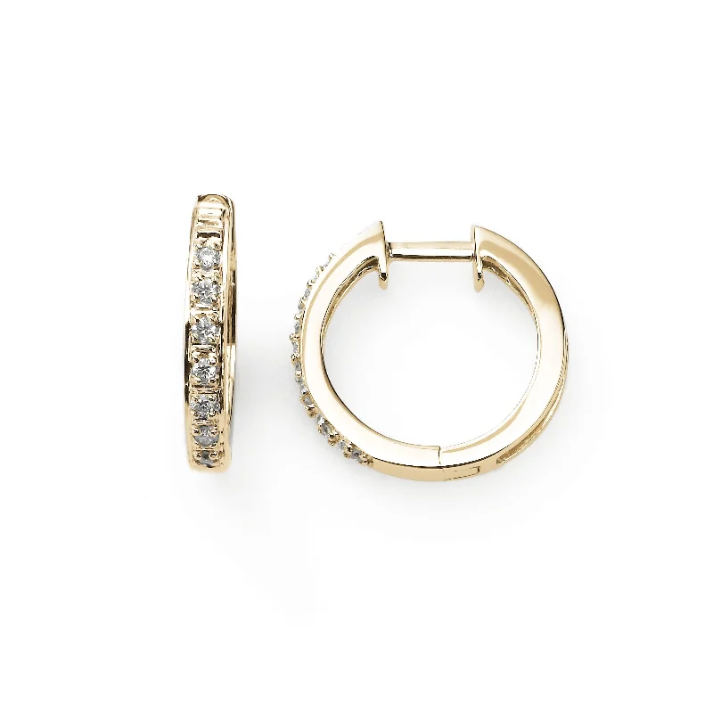 Half Inch Pave Diamond  .10 Carat Hoop, 14K Yellow Gold