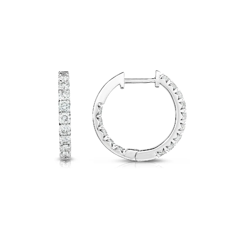 Inside Out Diamond Hoops, .60 Inch, 1 Carat, 14K White Gold