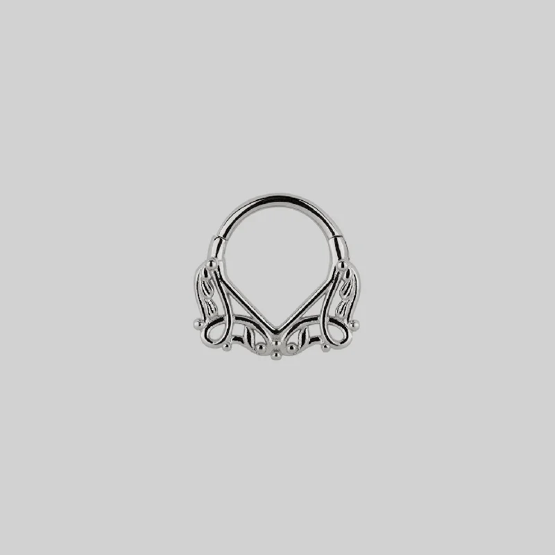 handmade copper wire ring MAIDEN. Lace Septum Clicker Ring - Silver