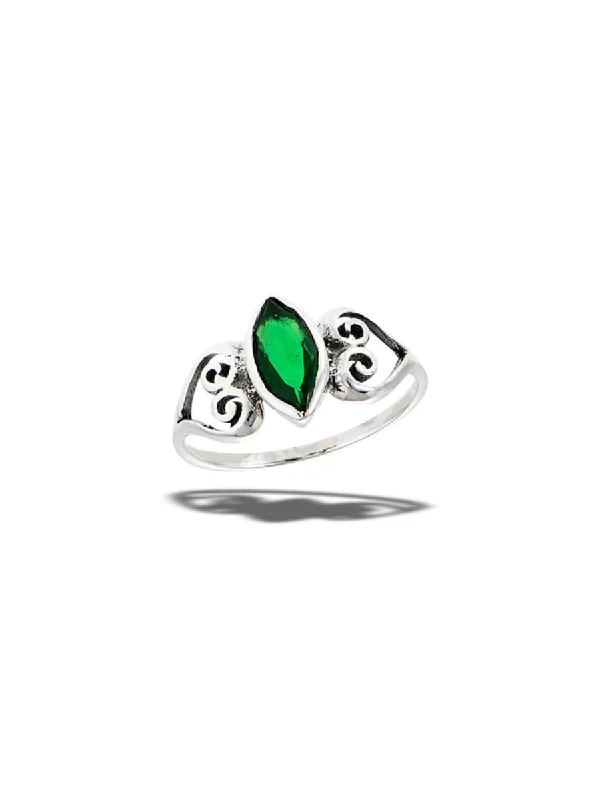 Marquis Cut Green CZ Ring