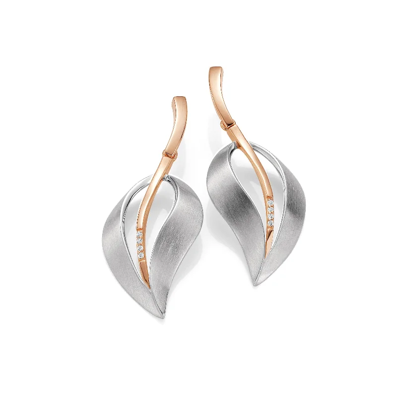 Bold Open Leaf Earrings, Sterling Silver with Rose Gold Detail