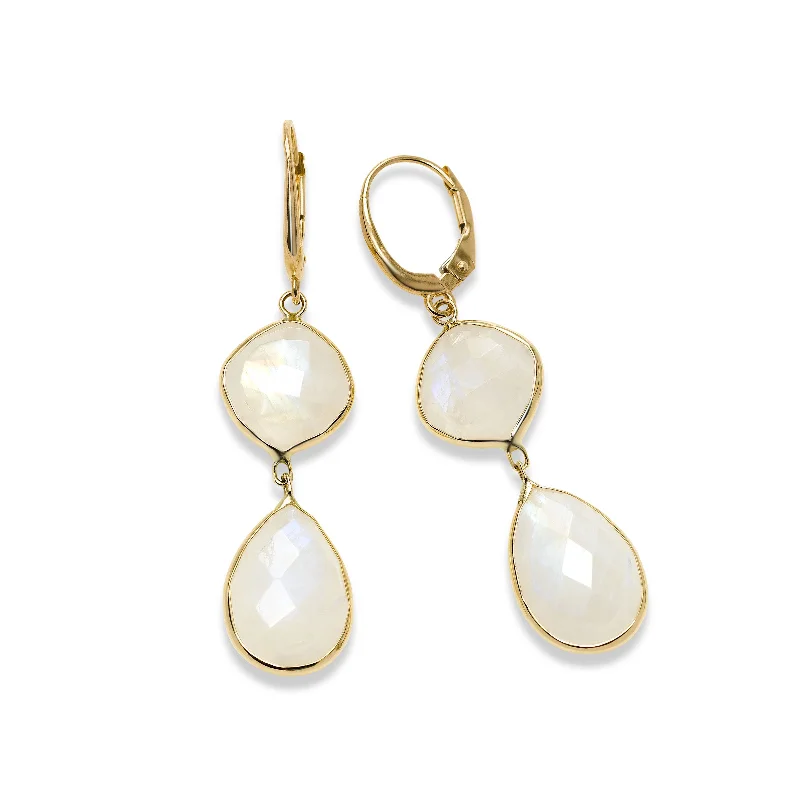 Moonstone Dangle Earrings, 14K Yellow Gold