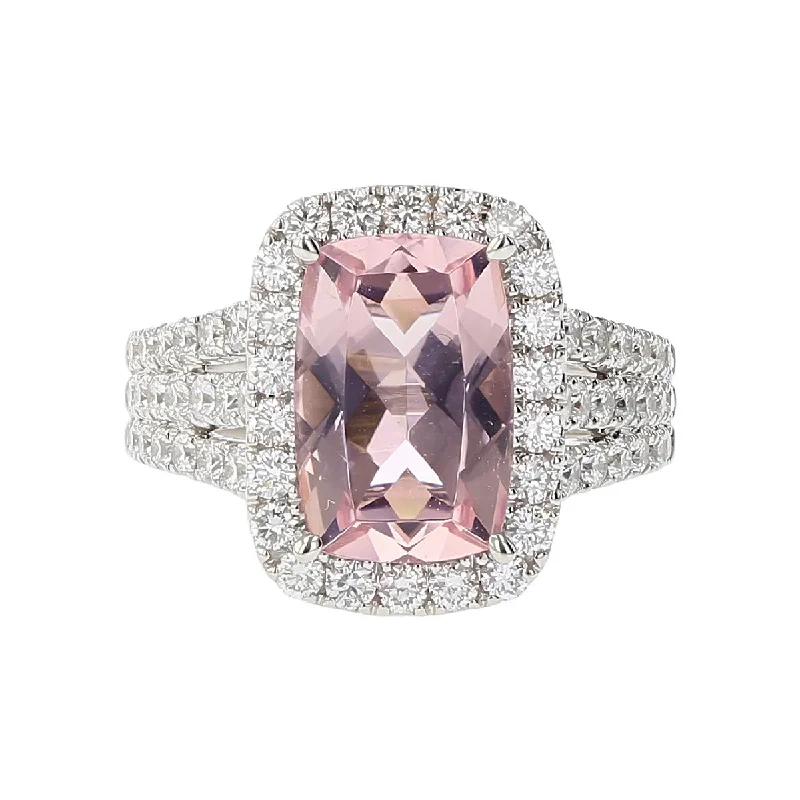 Morganite and Diamond Halo Ring