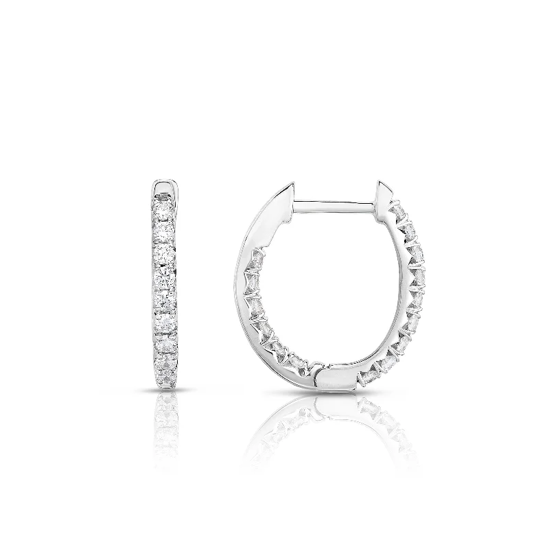 Oval Inside Out Diamond Hoops, .75 Carat, 14K White Gold