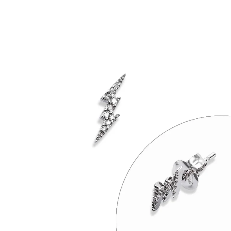 Pavé Diamond Lightning Single Earring, 14K White Gold