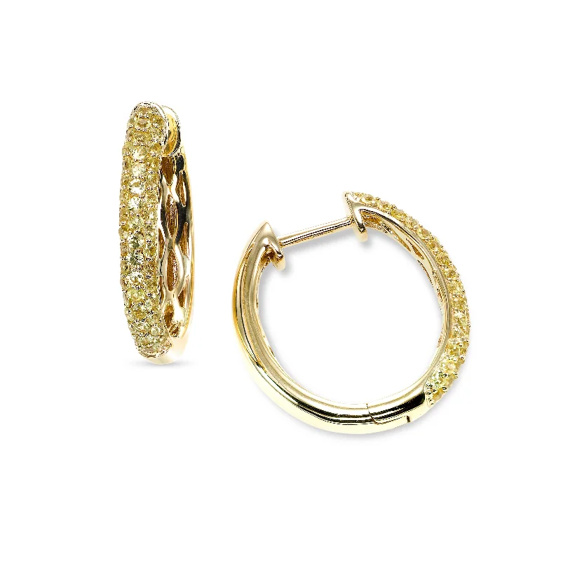 Pavé Set Yellow Sapphire Hoop Earrings, 14K Yellow Gold