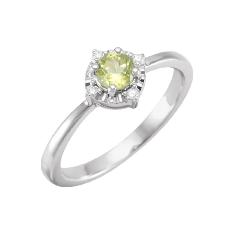 Peridot + Diamond Halo Ring