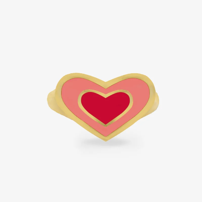 Pink Enameled Heart Ring