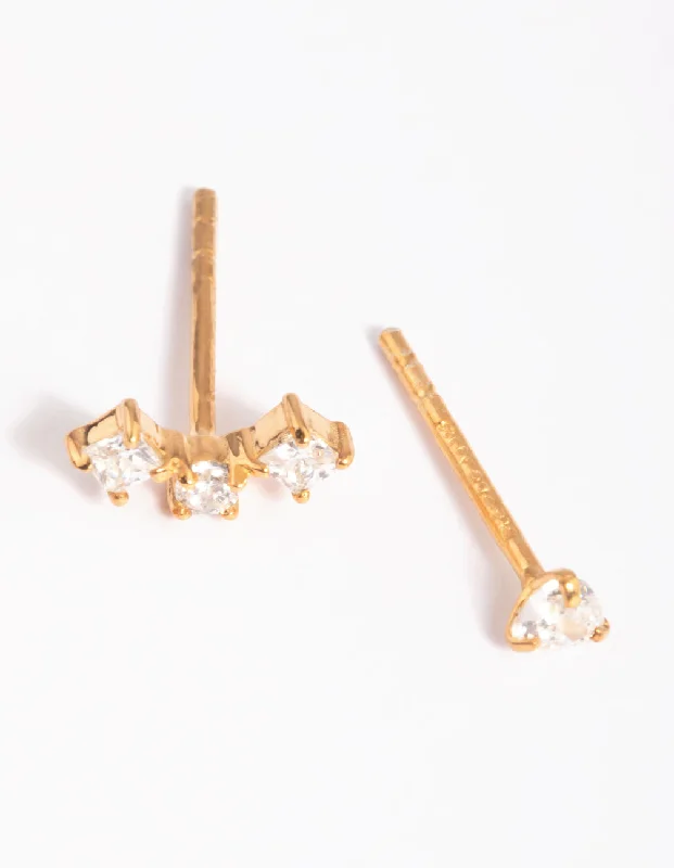 gold medallion pendant necklace Gold Plated Sterling Silver Mismatched Diamante Stud Earrings