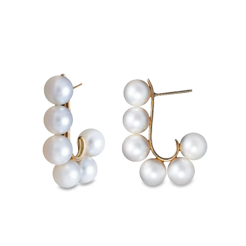 Pre-Owned Pearl J Hoop Earrings, 14K Yellow Gold