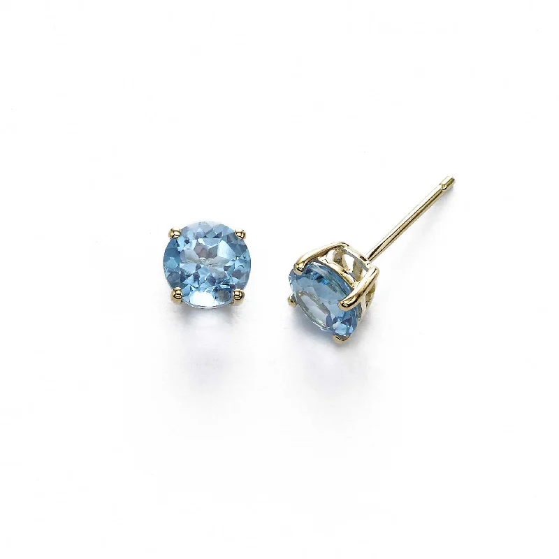 Blue Topaz Studs, 8 MM, 14K Yellow Gold