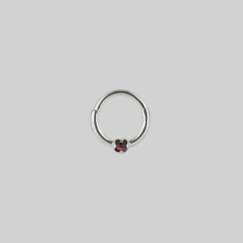 handcrafted braided silver bracelet SERAPHINA. Garnet Septum Clicker Ring - Silver
