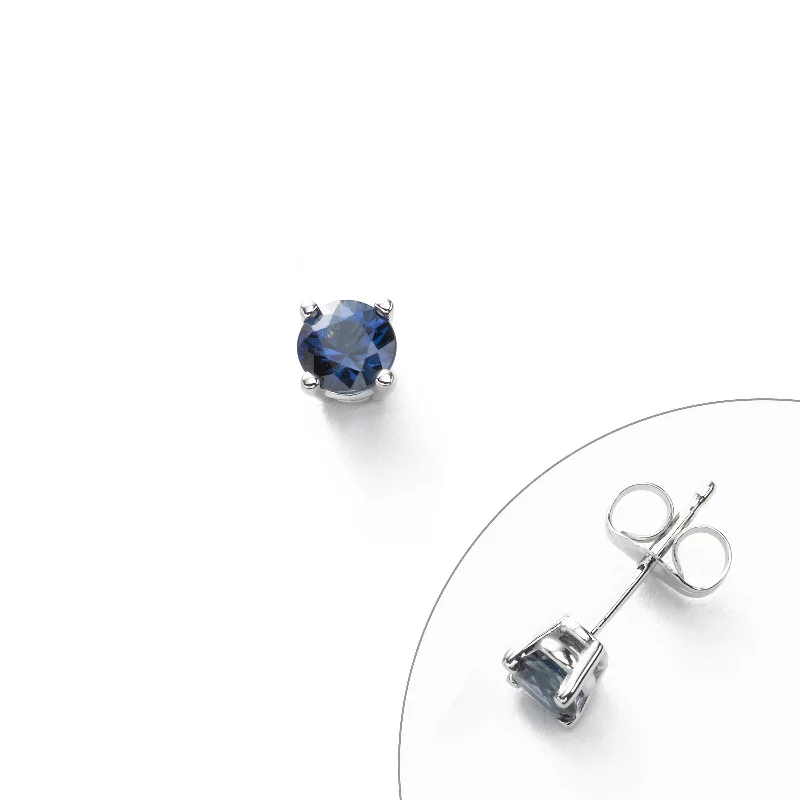 Single Blue Sapphire Stud, 3 MM, 14K White Gold