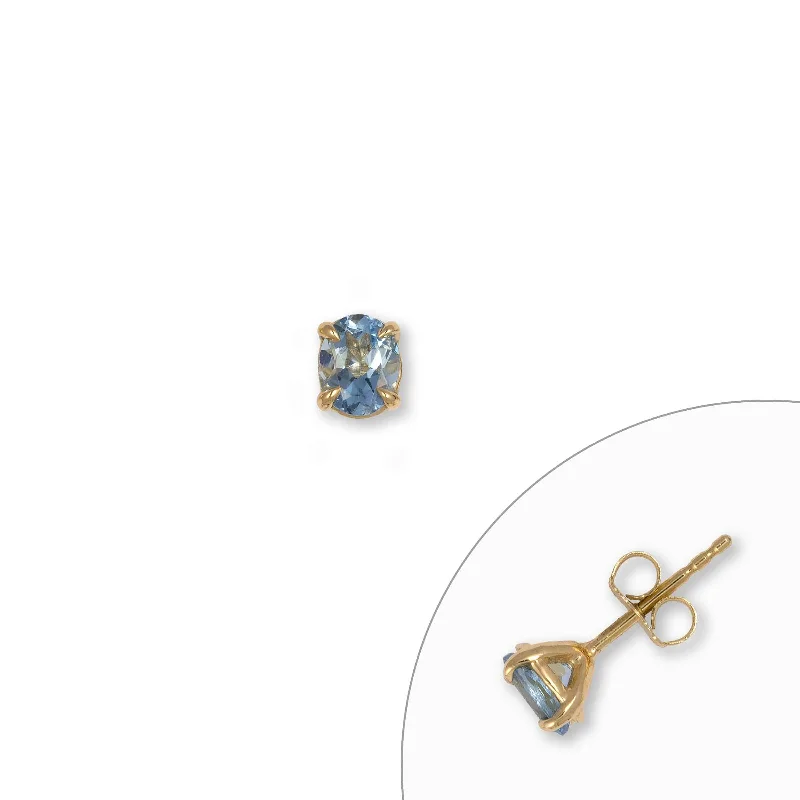 Single Oval Aquamarine Stud, .47 Carat, 14K Yellow Gold