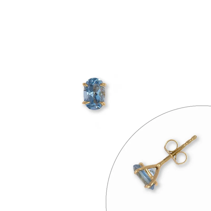 Single Oval Aquamarine Stud, .35 Carat, 14K Yellow Gold