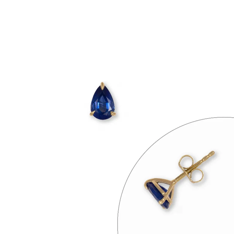 Single Pear Shape Sapphire Stud, 14K Yellow Gold