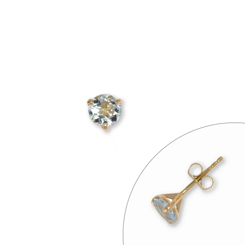 Single Round Aquamarine Stud, 5 MM, 14K Yellow Gold