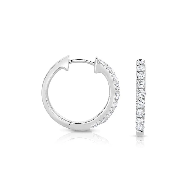 Single Row Diamond Hoop Earrings, .45 Inch, 14K White Gold