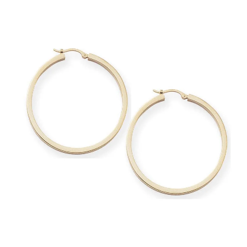 Popular Square Edge Hoop Earrings, 14K Yellow Gold