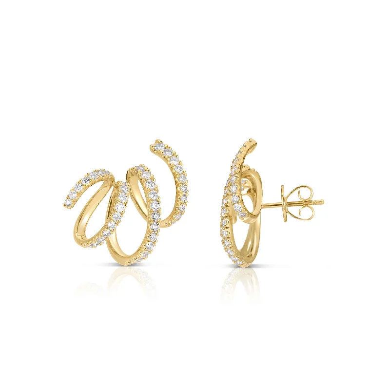 Squiggly Design Diamond Earrings, 14K Yellow Gold