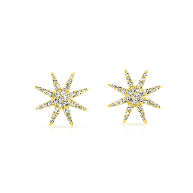 Starburst Diamond Stud Earrings, 14K Yellow Gold