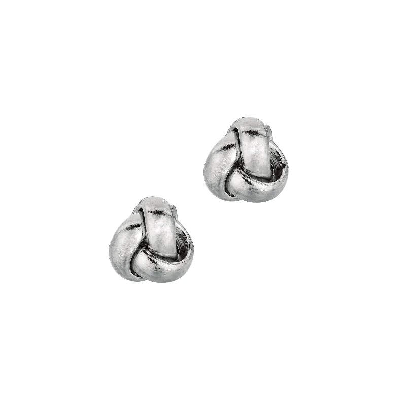 Tiny High Polish Knot Stud Earrings, 14K White Gold