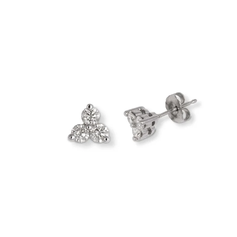 Triple Cluster Diamond Studs, .50 Carat, 14K White Gold