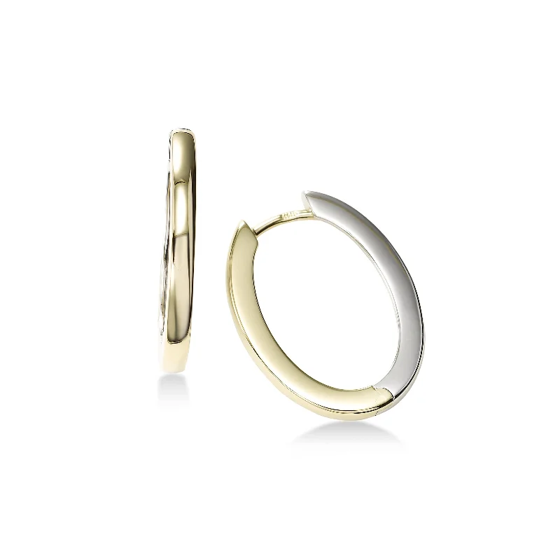 Two Tone Oval Hoop Earrings, 14 Karat Gold