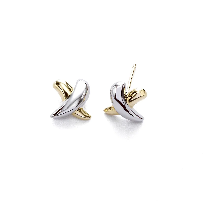 White and Yellow 'X' Earrings, .40 inch, 14K Karat Gold