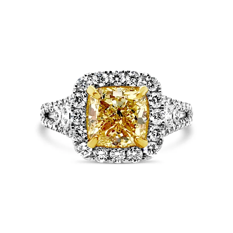 White/Yellow Gold Fancy Yellow Diamond Halo Ring