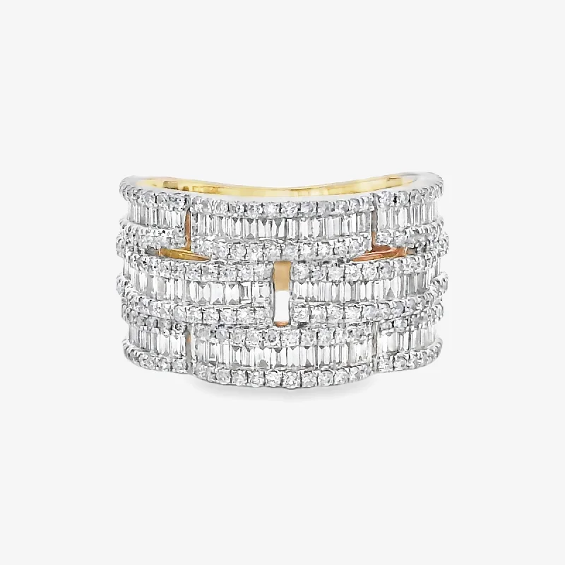 Wide 1.90CT Baguette & Round Diamond Brick Ring