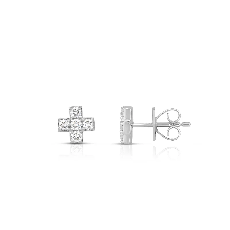 X Design Diamond Stud Earrings, 14K White Gold