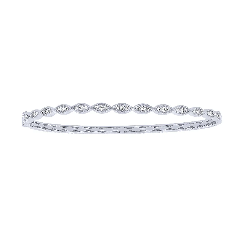 14K White Gold 1/3Ct Marquise Patterened Bangle