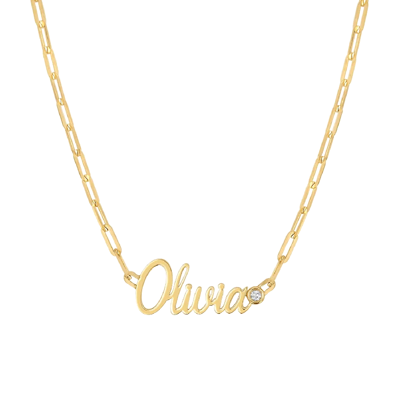 Paper Clip Script Diamond Name Necklace