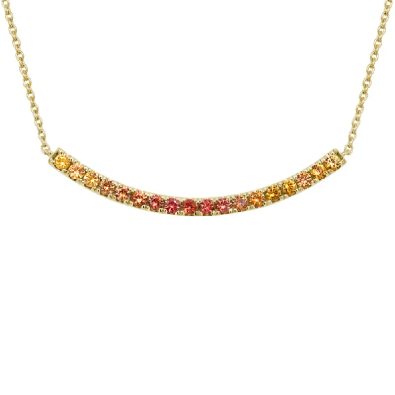 14k Multi Sapphire Curve Bar Pendant Necklace