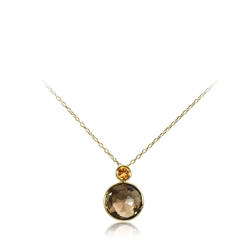 14k Smokey Quartz & Citrine Pendant Necklace