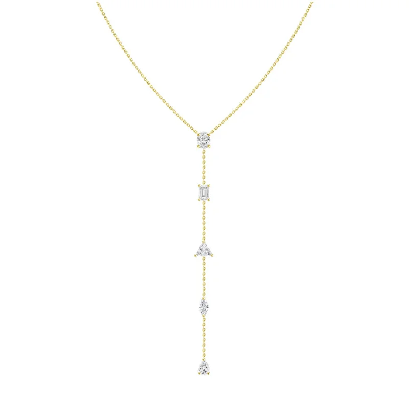 18k Gold Multi Diamond Shape Lariat Style Necklace