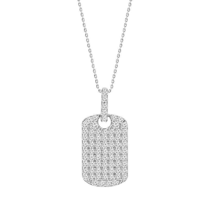 18k Gold Pave Diamond Dog Tag Pendant Necklace