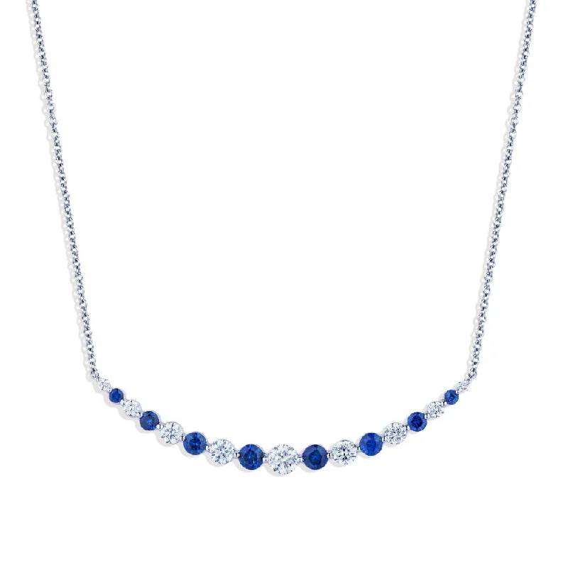 18k Sapphire and Diamond Curve Bar Necklace