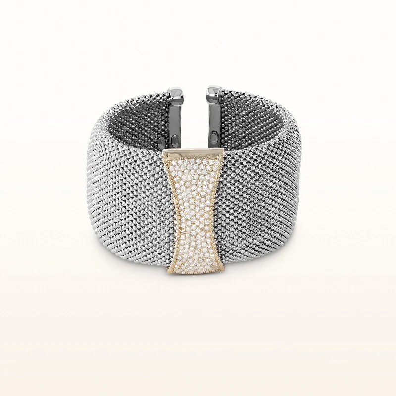 2.70 ctw Diamond Mesh Cuff Bracelet in 925 Sterling Silver and 14kt Yellow Gold