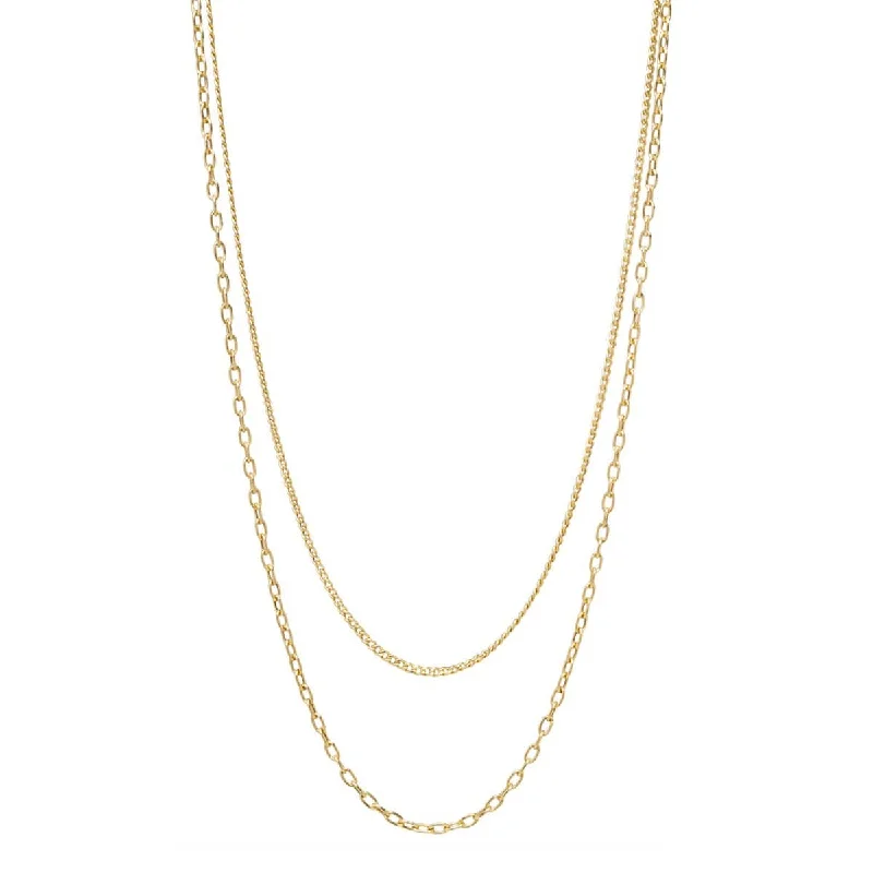 14K Gold Layered Extra Small Curb Chain & Oval Link Necklace