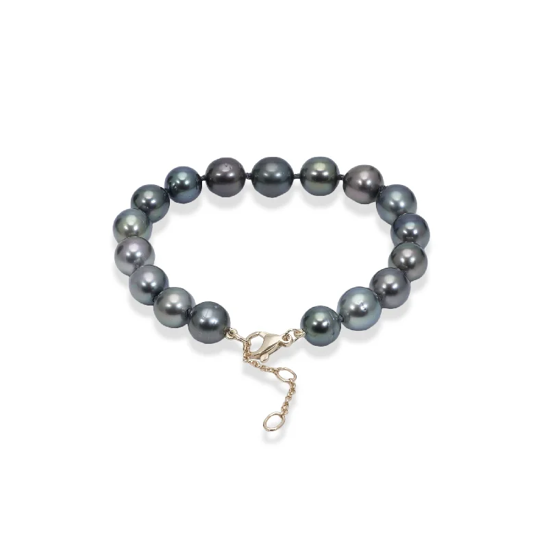 7.5-9" Adjustable Tahitian Black Pearl Bracelet in Gold - 8-10mm