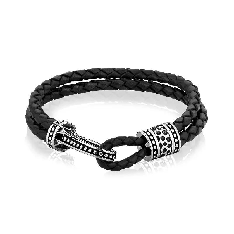 A.R.Z Men's Steel Clasp Leather 8.5" Bracelet