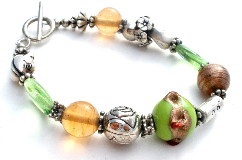 real turquoise drop earrings Art Glass Green & Silver Bead Bracelets